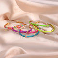 Sweet Open Plain Cuff Bangles Shiny Rhinestone Inlay Oil Drip Candy Color Colorfast Round Stainless Steel Bangles