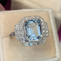 CAOSHI 925 Silver Plated Zirconia CZ Emerald Cut 12*10 MM Gemstone Jewelry Women Sea Blue Big Rhinestone Fashion Wedding Rings