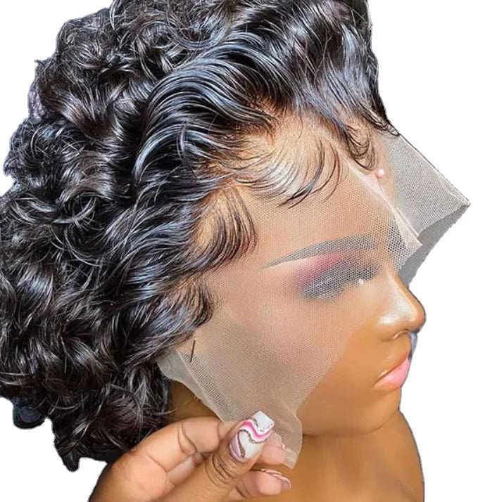 Cuticle Aligned Raw  Hair Pixie Wig Curly Transparent 13*4 Lace Front Human Hair Wigs Wholesale