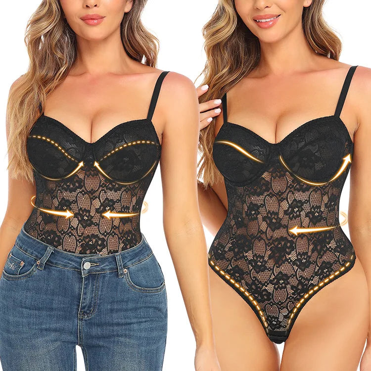 Ladymate OEM/ODM Conjunto De Lenceria De Encaje Women Full Body Shaper Open Crotch Shaping Tummy Control Shaperwear Bodysuits