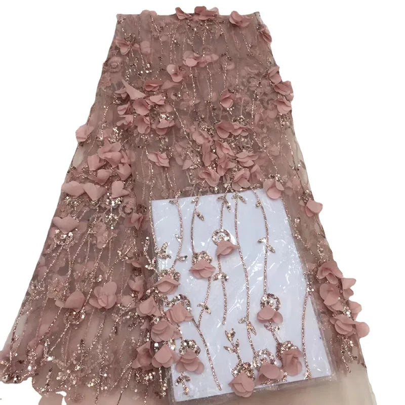 Wholesale European Dress Children's Lace Fabric Wedding Dress 3d Embroidery Mesh Lace Sequin Fabric