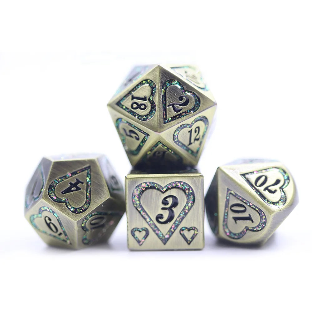 Customized Dnd Dice 16mm RPG Metal Mica Heart Dice Set