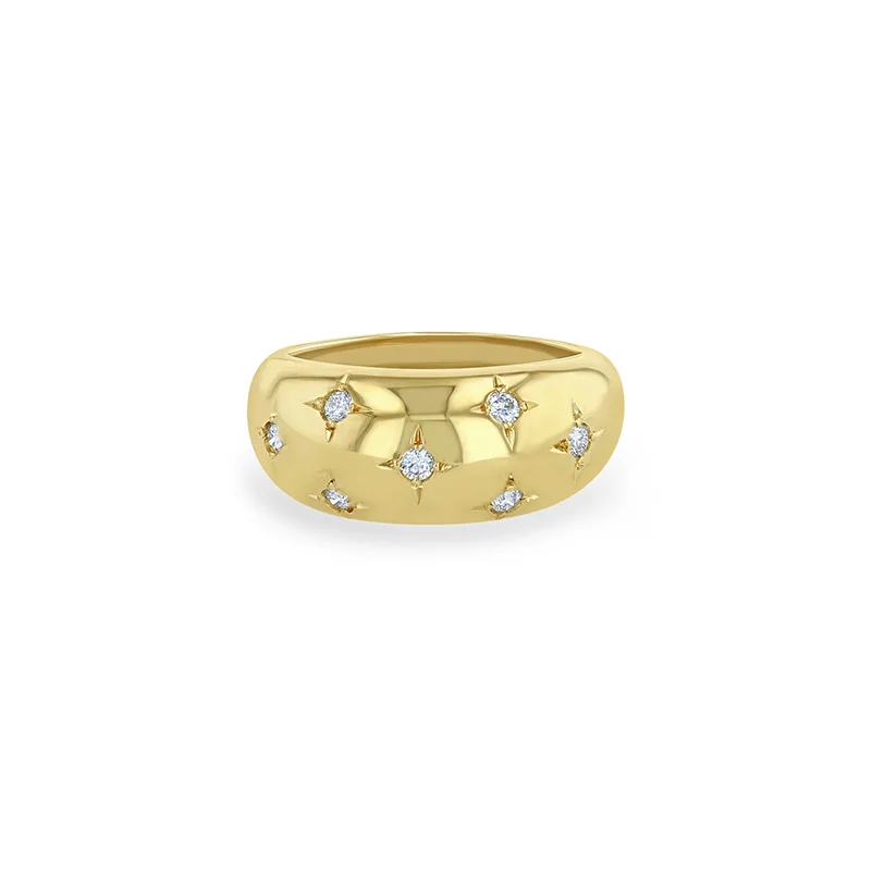 LOZRUNVE Fine Jewelry Silver 925 Trending Chunky Wide Large Dome Engraved Diamond Star Ring