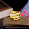 Unique Design Punk Half Irregular Shape Iced Out CZ Inlay 18k Gold Plated Chunky Resizable Finger Rings Jewelry for Women Party