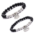 Black Rock Lava Stone Bracelets 6/8MM Natural Gemstone Tree of Life Lucky Charm Stretch Bracelet for Women Men
