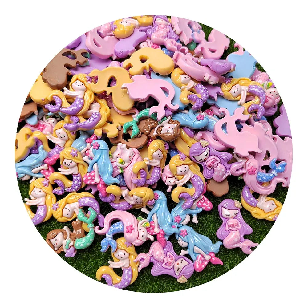 New Cute the Mermaid Princess Flat Back Resin Cabochons Embellishments Scrapbook DIY Hair Bow Center Jewelry Making Decoration