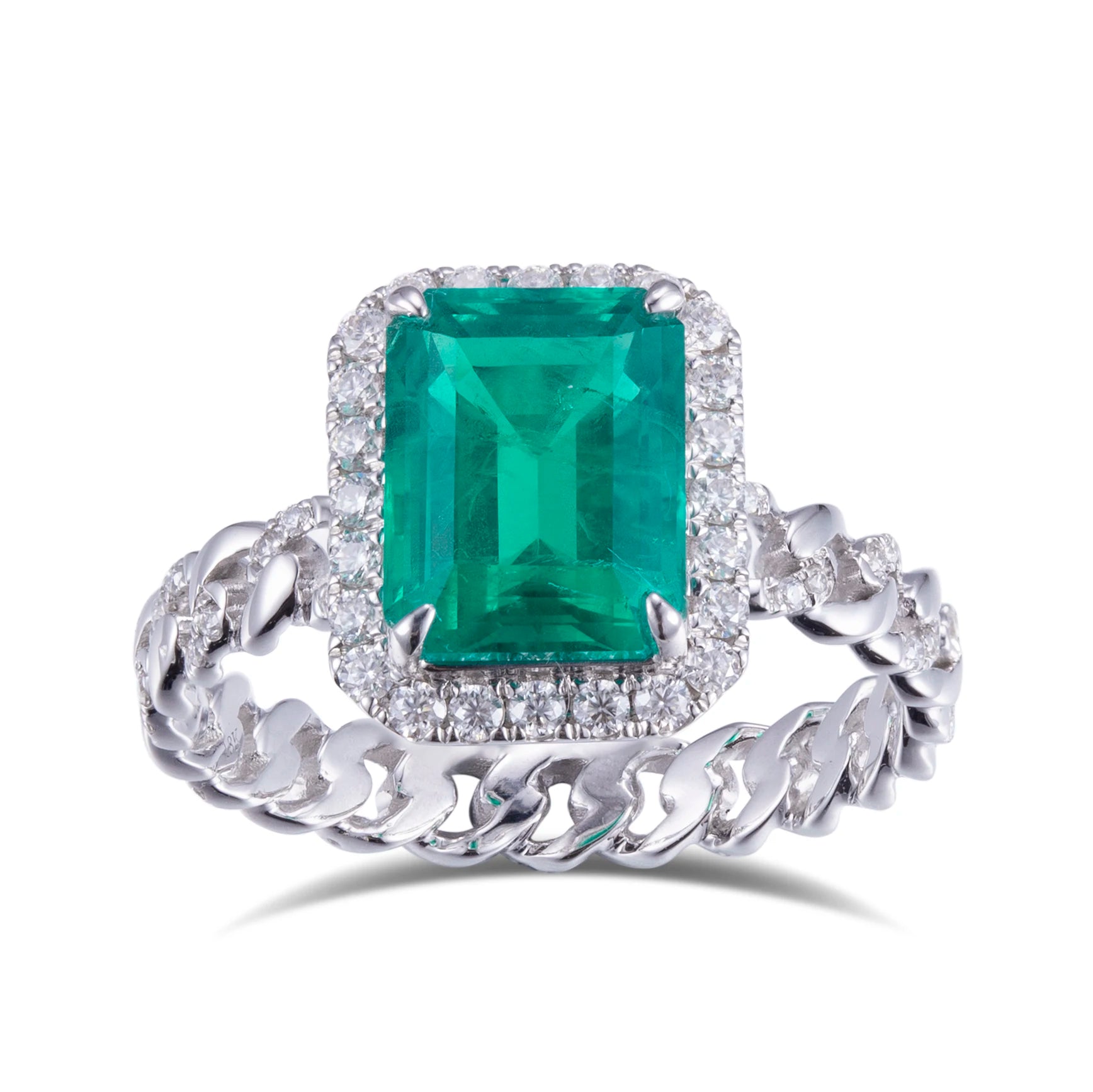 Messi Jewelry MS-560 18k Gold DEF Moissanite Create Emerald Ring