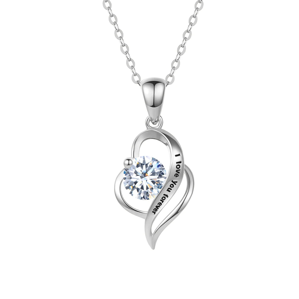 SZJINAO Platinum Plated White Gold Color Anniversary Gift Heart Moissanite Sterling Silver Necklace for Women