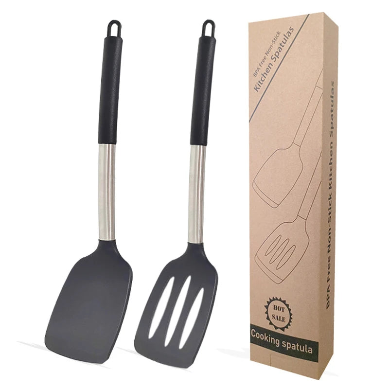 Wholesale 2 Pcs/ Set Silicone Spatula Non Stick Solid Kitchen Turner High Heat Resistant BPA Free Cooking Slotted Spatulas