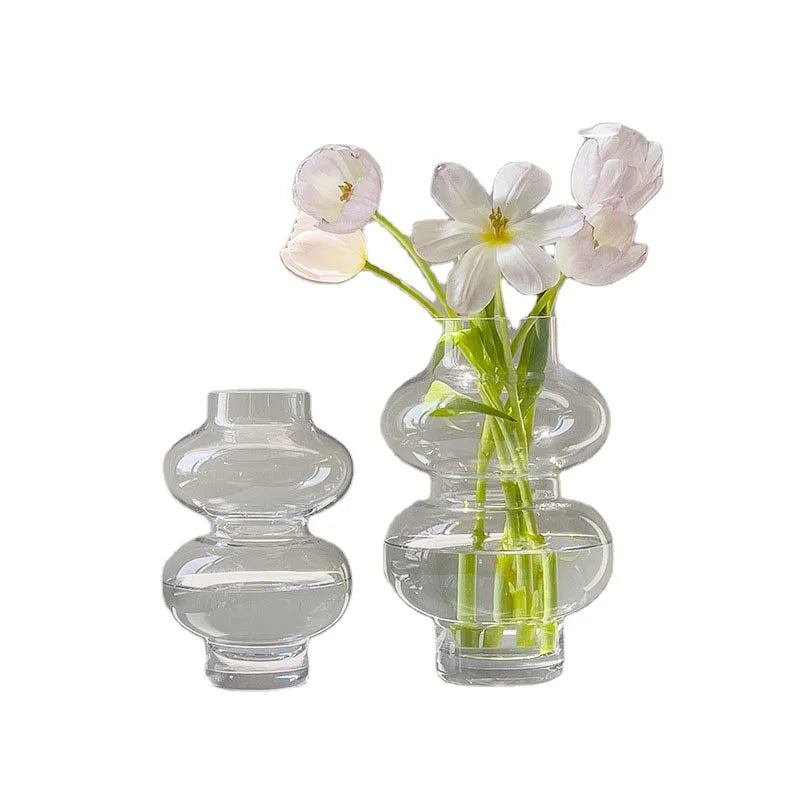 Hot Sale Gourd Round Clear Color Belly Glass Vase for Home Decoration