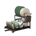 Double Tier Detachable Kitchen Rack with Drain Storage for Dishes Bowls Chopsticks Cups-Eco-Friendly Multifunction Metal Rack