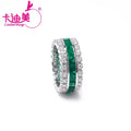 Cadermay Hydrothermal Lab Grown Emerald  2.5x2.5mm Square&Moissanite 925 Silver Eternity Ring Band Engagement Wedding Gifts