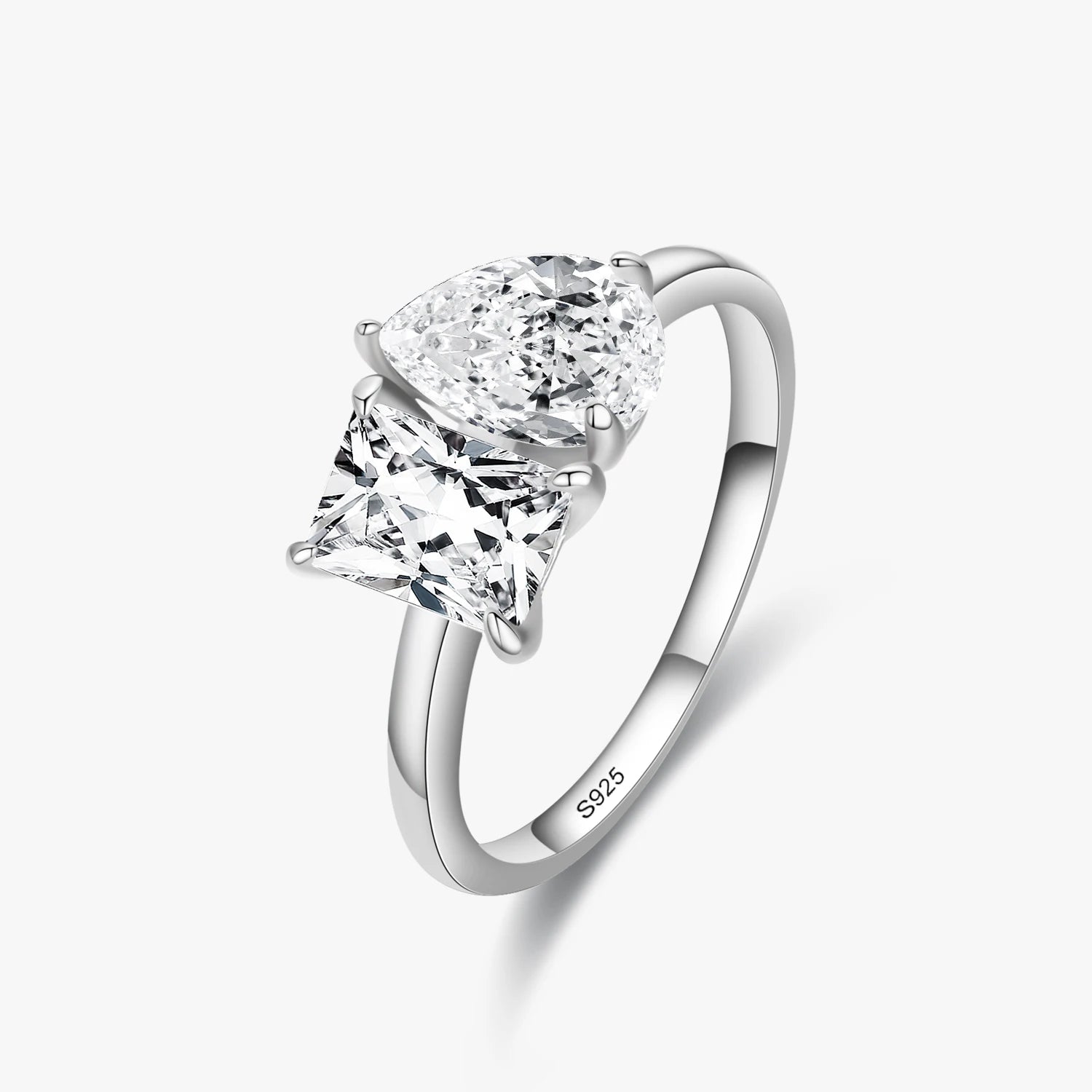 Ailmay Genuine 925 Sterling Silver Fashion Dazzling CZ Square and Drop Shape Rings for Women Luxury Wedding Accessories Jewelry