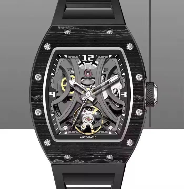 Latest Carbon Fiber Mechanical Wristwatch Tourbillon Automatic Watches Luxury Hollow Dial Men's Watch