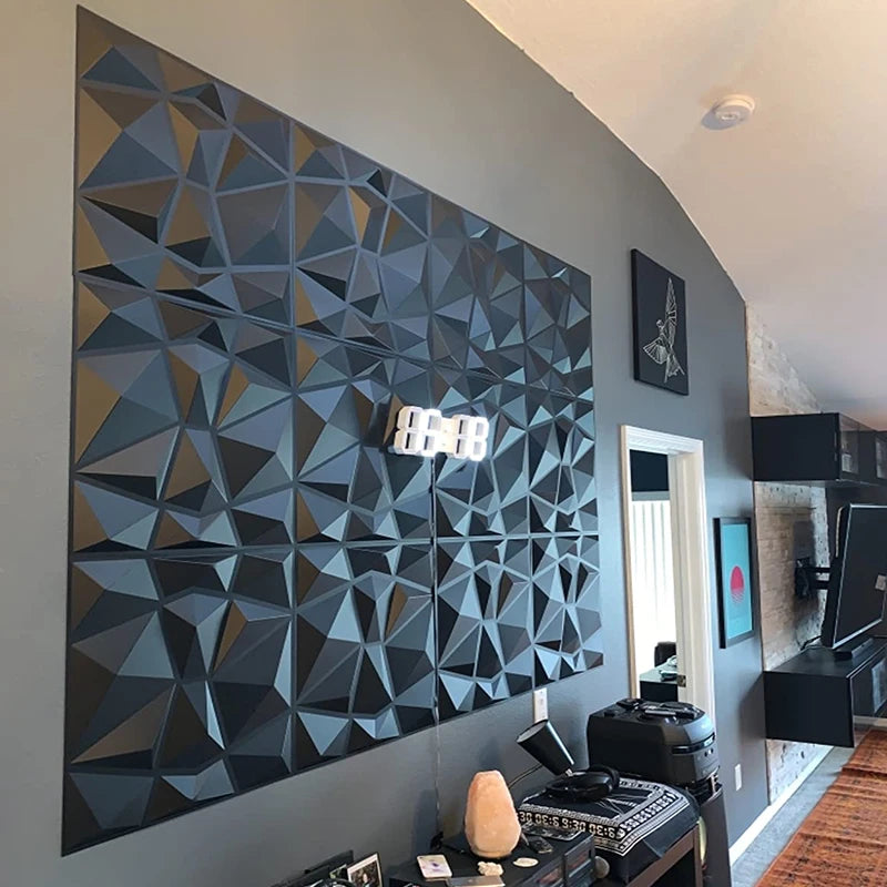 UDK Factory Price Easy DIY PVC 3D Geometric Wall Panels No glue on back Wall Board Background Deco Matte Black