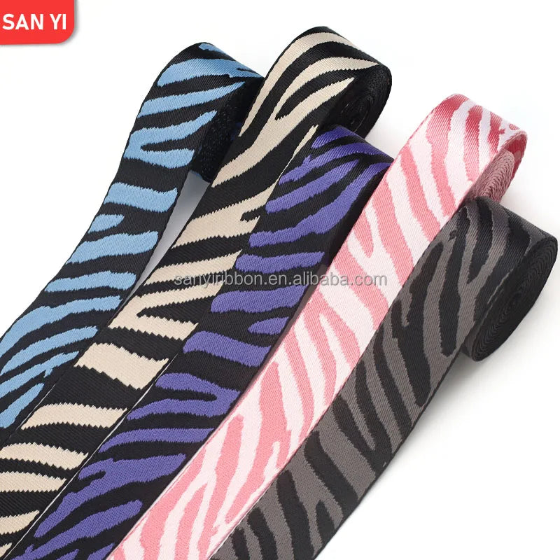 Factory Direct Sale Nylon Polyester Geometric zebra Striped Shoulder Waist Bag Jacquard Ribbon Bag Shoulder Strap