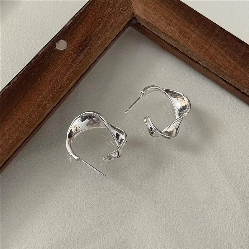 Bojoux Fashion Korean 925 Sterling Silver Twist Wave Chunky Stud Earrings for Women