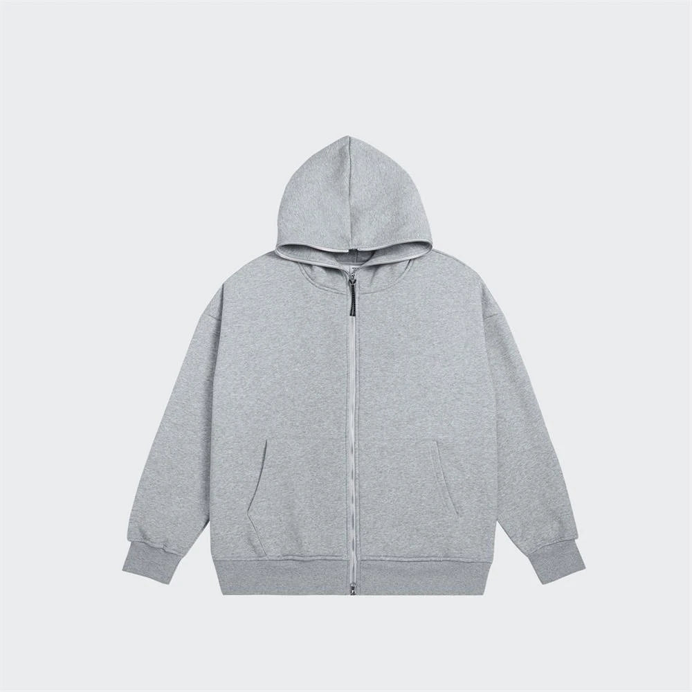 Premium Oversized Zip up Hoodie Streetwear Brown Hoodies Zipper Wholesale Custom Blank Full Face Zip up Hoodie Custom logo