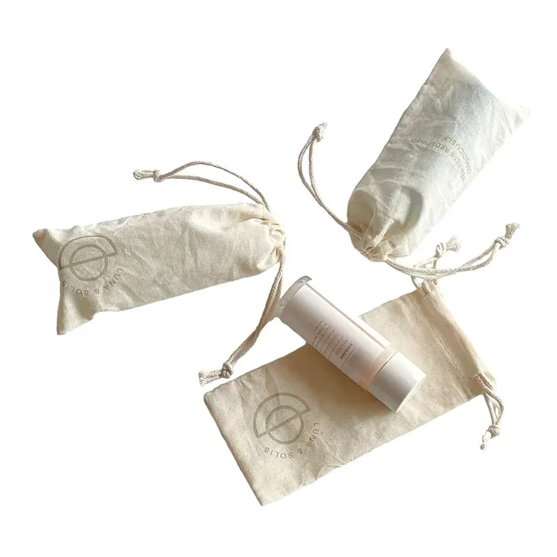 Custom Logo 2.5x5.5inch Natural Cotton Drawstring  Bags With Double-sided Printing for Lip Balm