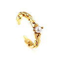 Minimalist Fashion Jewellery Custom Rings for Women Adjustable 18k Gold Plated Stainless Steel Jewellery Chain Ring with Pearls
