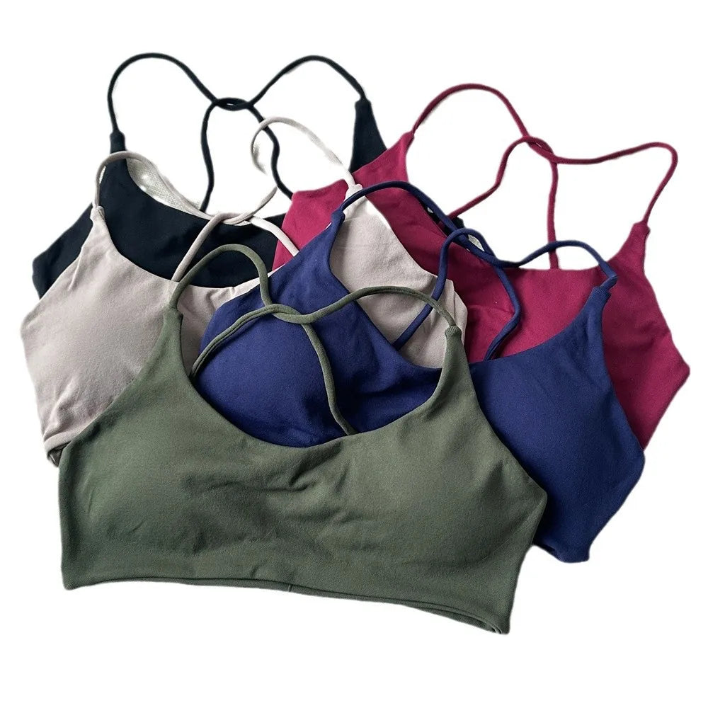 Nylon/spandex Seamless Beautiful Back Fitness Yoga Backless Camisole Detachable Chest Pad