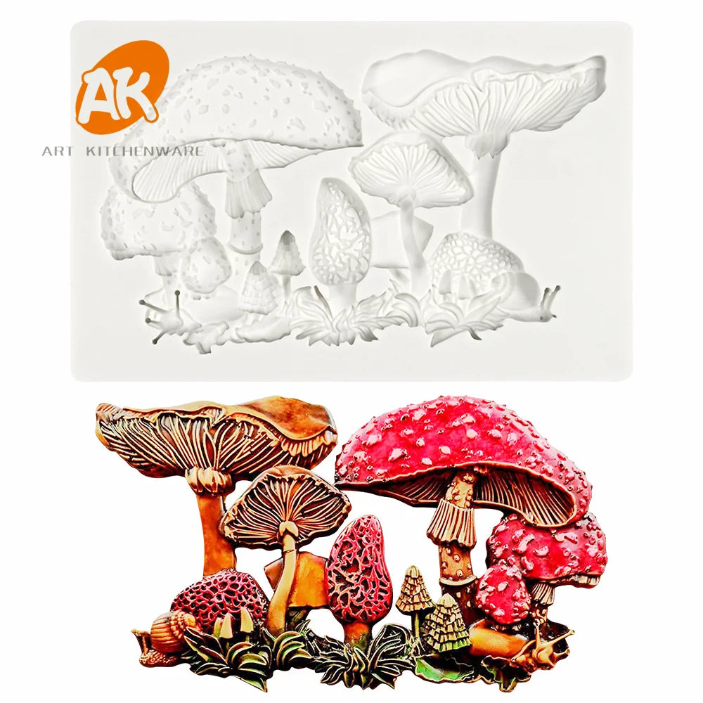 AK Custom Mushroom 3D Silicone Fondant Cake Mold Cake Decorating Tools Silicone Chocolate Sweet Mould DIY Sugar Craft Clay Molds