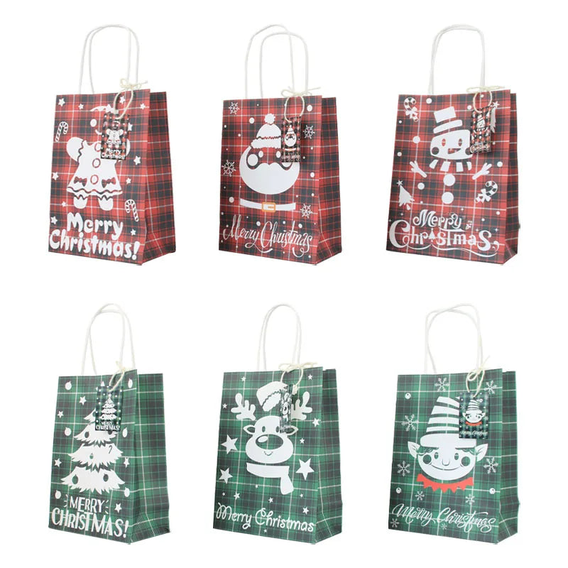 2022 New Design Hotly Sold 6 Design Mixed Christmas Party Favour Gift Packaging Paper Bags With Handle for Holiday Supplies