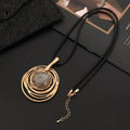 TongLing European Handmade Vintage Jewelry Wax Rope Necklace Metal Circular Shape Pendant Necklace for Daily Life
