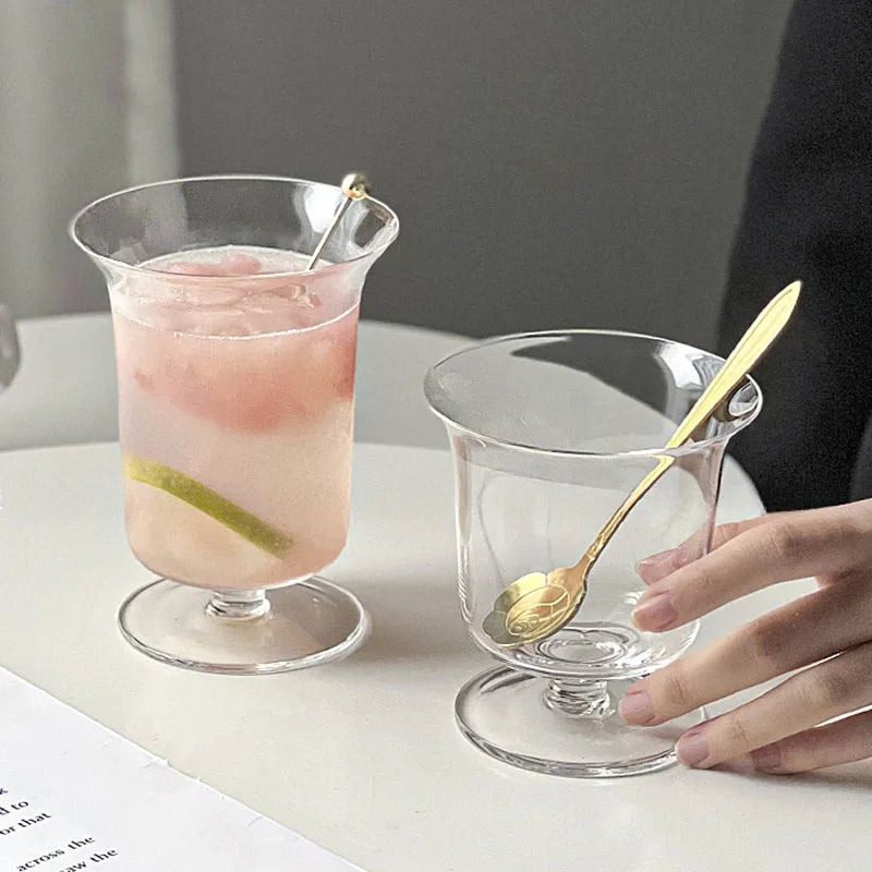 Ins Korea Niche Design Short Stem Ice Cream Glass Bowl Creative clear Glass Goblet