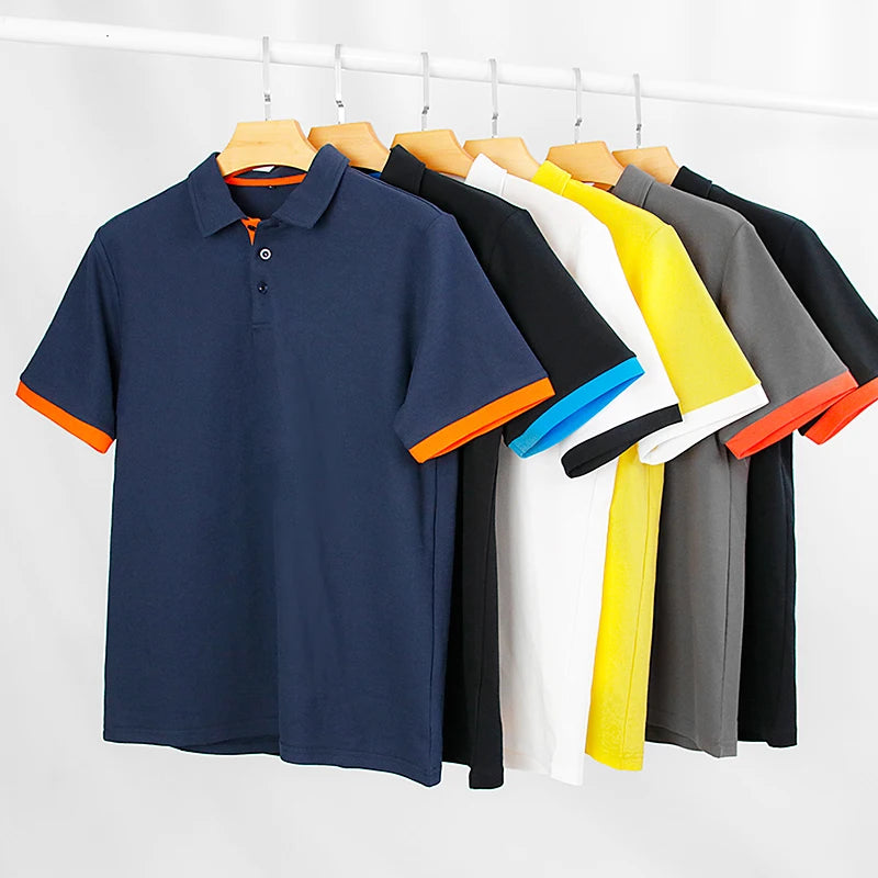 Men's Contrast Color Mercerized Pique Short Sleeves Lapel Half Sleeve POLO Shirt Business Casual Embroidered Logo Simple Top