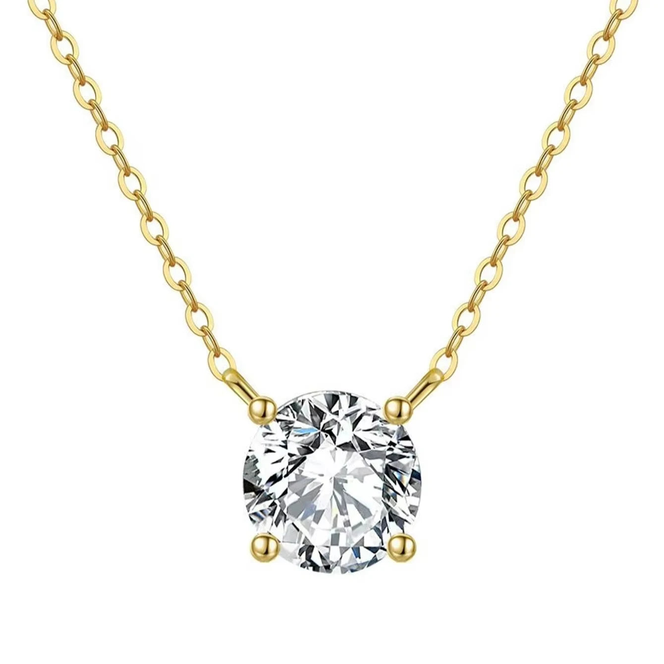 1CT 2CT 3CT Luxury Women's Moissanite Solitaire Charm Necklace 18K Gold & Sterling Silver Plated