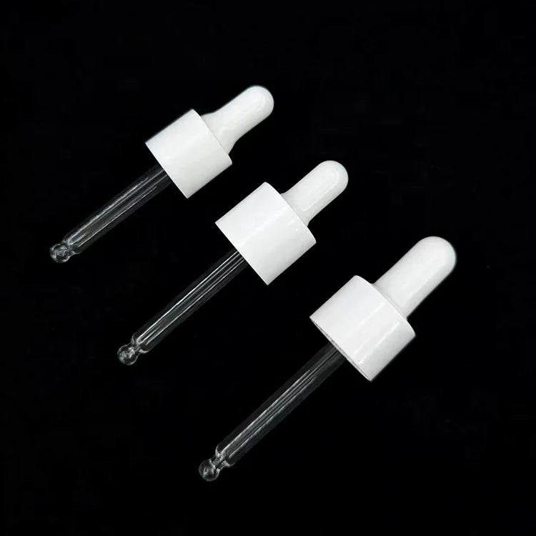 13/415 18/410 20/410 22/410 24/410 Transparent Glass Pipette Droppers Rubber Silicone Head Smooth White Plastic Screw Dropper