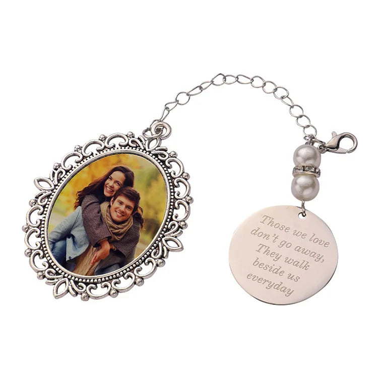 Hot Double Sided Sublimation Memorial Photo Charm with Custom Laser Engraving Text