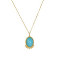 Women Titanium Steel Blue Turquoise Oval Pendant Necklace Jewelry With Stones