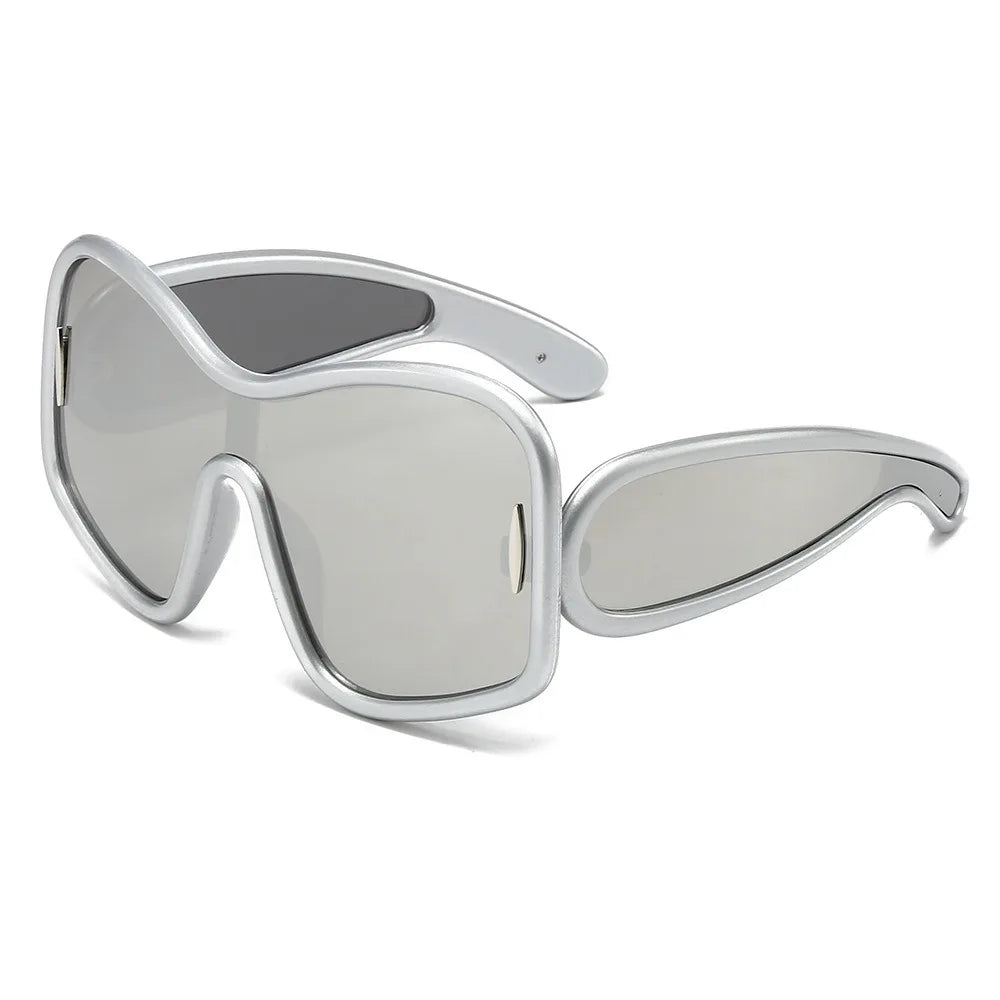 Wholesale Designer Oversized Sunglasses Luxury Black Shield Shades Glass Yellow Lens UV400 One Piece Sunglasses