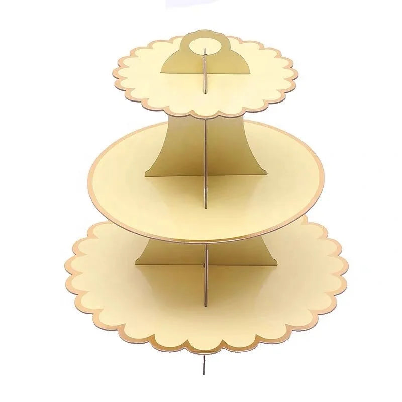 Wholesale Wedding/Birthday Party Use Cake Stand Yellow Cardboard Scalloped Edge Cupcake Display Stand