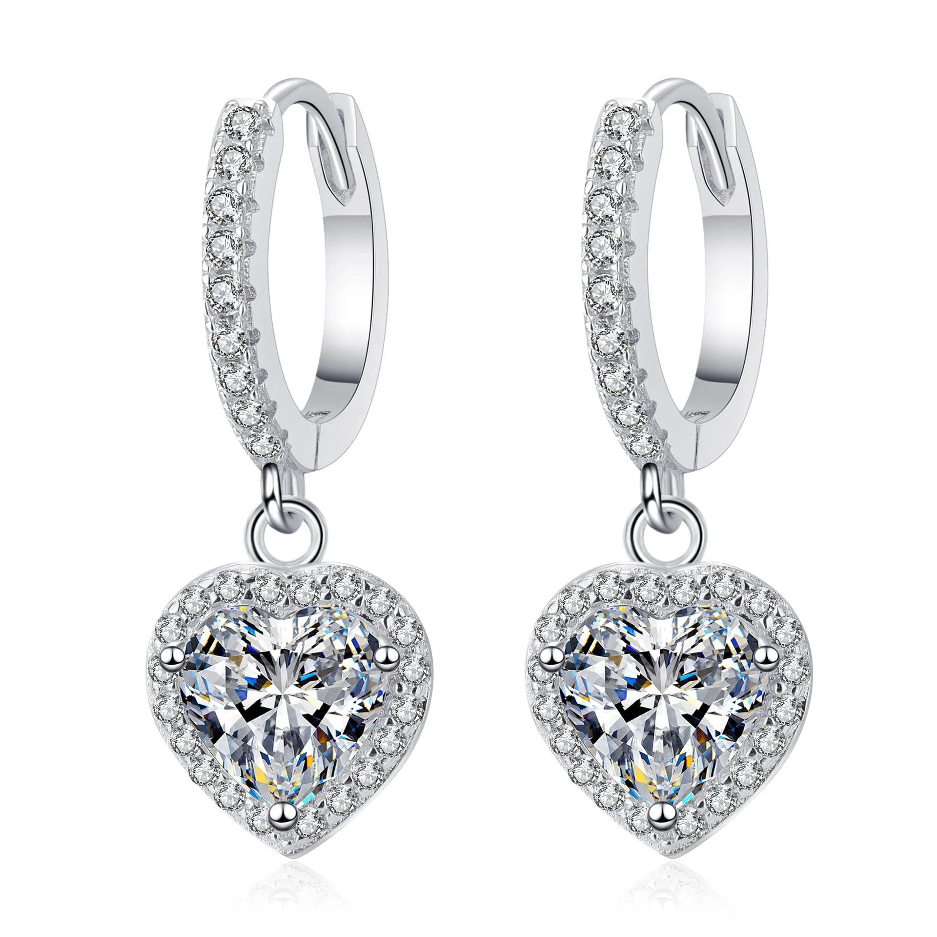 Happy Valentine's Day Heart Shape Moissanite Stones Drop Earring VVS Moissanite 925 Sterling Silver Earring
