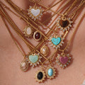 Versatile Natural Stone Heart Necklace Waterproof Stainless Steel Necklace Blue Pine Tiger Eye Stone Necklace for Women