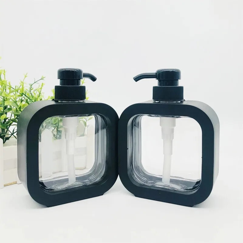 300ml 500ml Square Shaped Cosmetic Container Plastic Black Hand Wash Liquid Soap Bottles Body Lotion Bottle with Pump