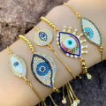 18K Gold Plated Jewelry Turkish Eye Bead Charm Cubic Zircon Stone Bracelet Fashion Jewelry for Women
