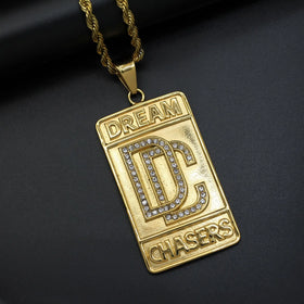 European and American Hip Hop Jewelry Stainless Steel Titanium Steel Gold-plated Zircon Geometric Pendant Necklace