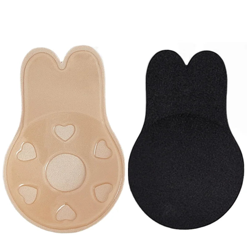 Nude Silicone Rabbit Petal Pasties Sexy Adult Decorative Nipple Covers Push-Up Feature Halter Strap Type Cup Logo Button