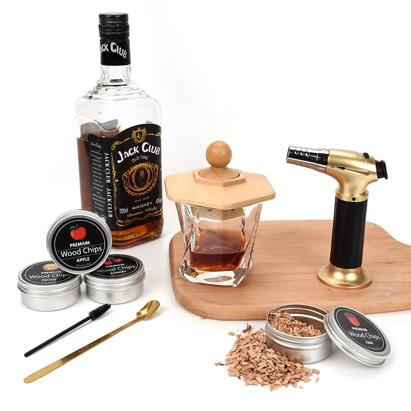 Whiskey Cocktail Smoker Kit with Torch with 6 Wood Chips Flavors Whiskey Gift for Men Father Husband
