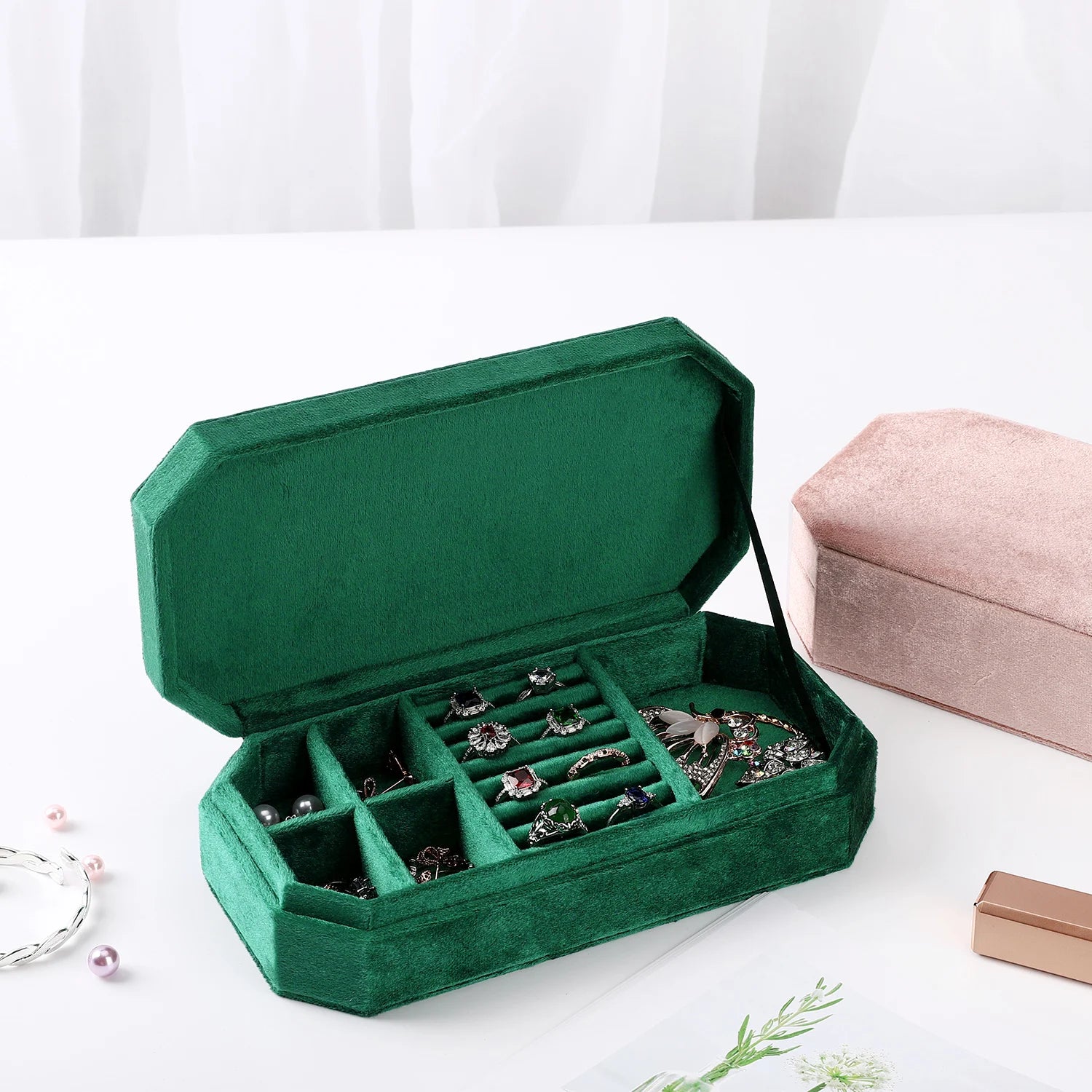 Wholesale Jewelry Case Custom Velvet Necklace Ring Packaging Box Velvet Travel Jewelry Storage Box