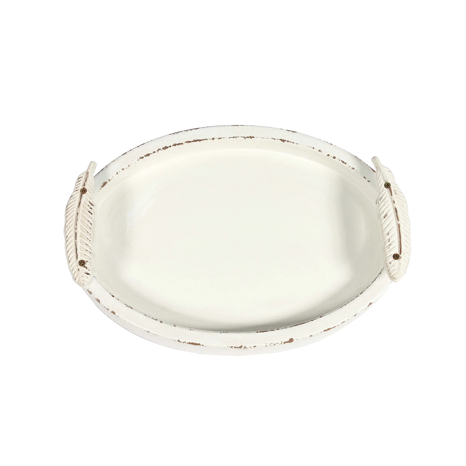 Farmhouse Decor Handmade Factory Direct Selling Antique White Wood Tray Rustic Wooden Storage Serving Tray With Leaf Handle