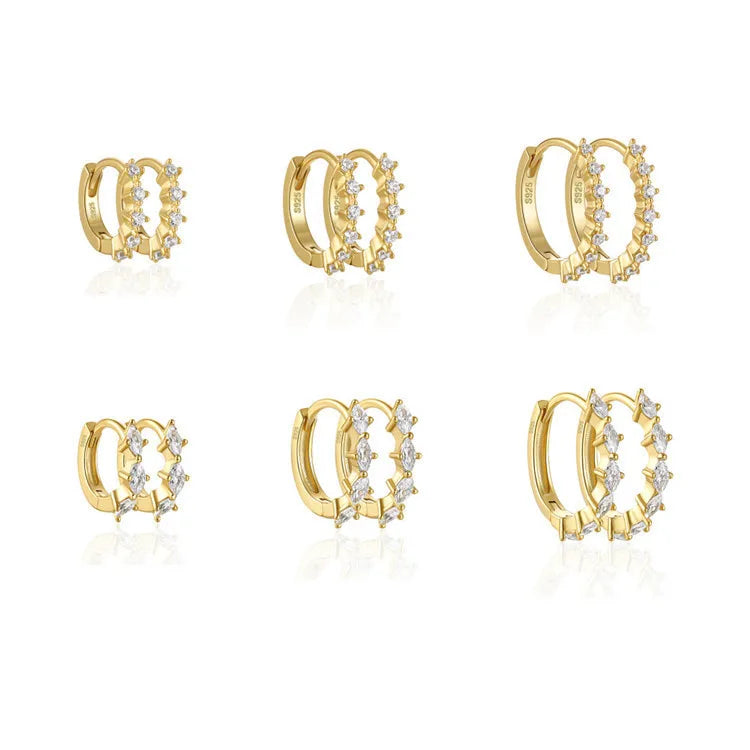 SP 925 Diamond Hoop Jewelry Earring 18K Gold Plated Cubic Zircon 925 Sterling Silver Small Hoop Earrings for Girls