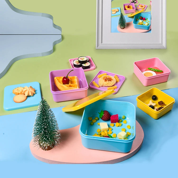 Aohea logo Custom Bento Box Microwavable square Kids Lunch Boxes Plastic Lunch Box Set