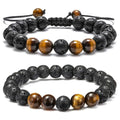 2pcs/pair Handmade 8mm Lava Rock Turquoise Tiger Eye Stone Beaded Bracelet Jewelry for Men Women