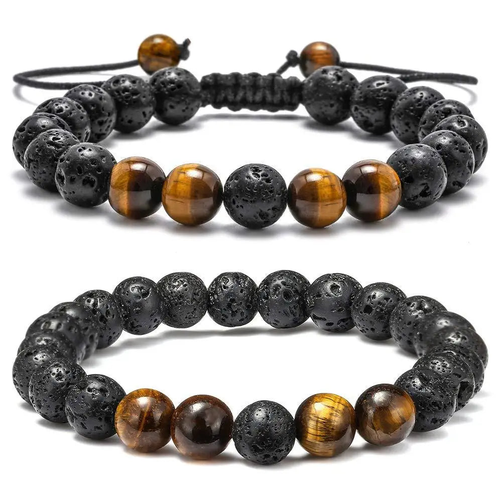 2pcs/pair Handmade 8mm Lava Rock Turquoise Tiger Eye Stone Beaded Bracelet Jewelry for Men Women