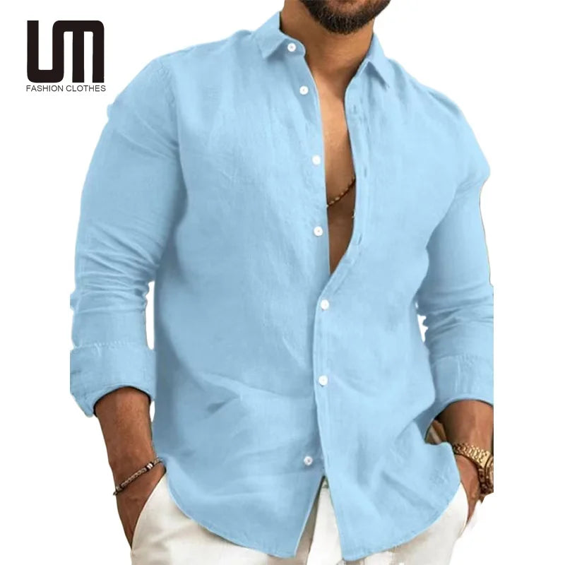 Custom Logo Hot Selling Wholesale Vintage Casual Long Sleeve Breasted Collar Buttons Basic Shirts Tops for Men